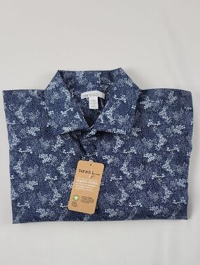 bar III Slim Fit Stretch Men's Long Sleeve Shirt Floral Print Blue Organic L
